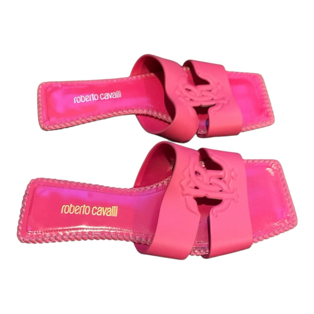 Roberto Cavalli Women’s Pink logo-embossed leather slides Flats Size 39 - Picture 4 of 15